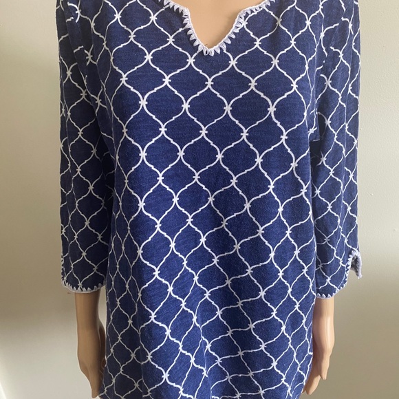 Talbots linen cotton Blend XLp blue blouse - Picture 3 of 7